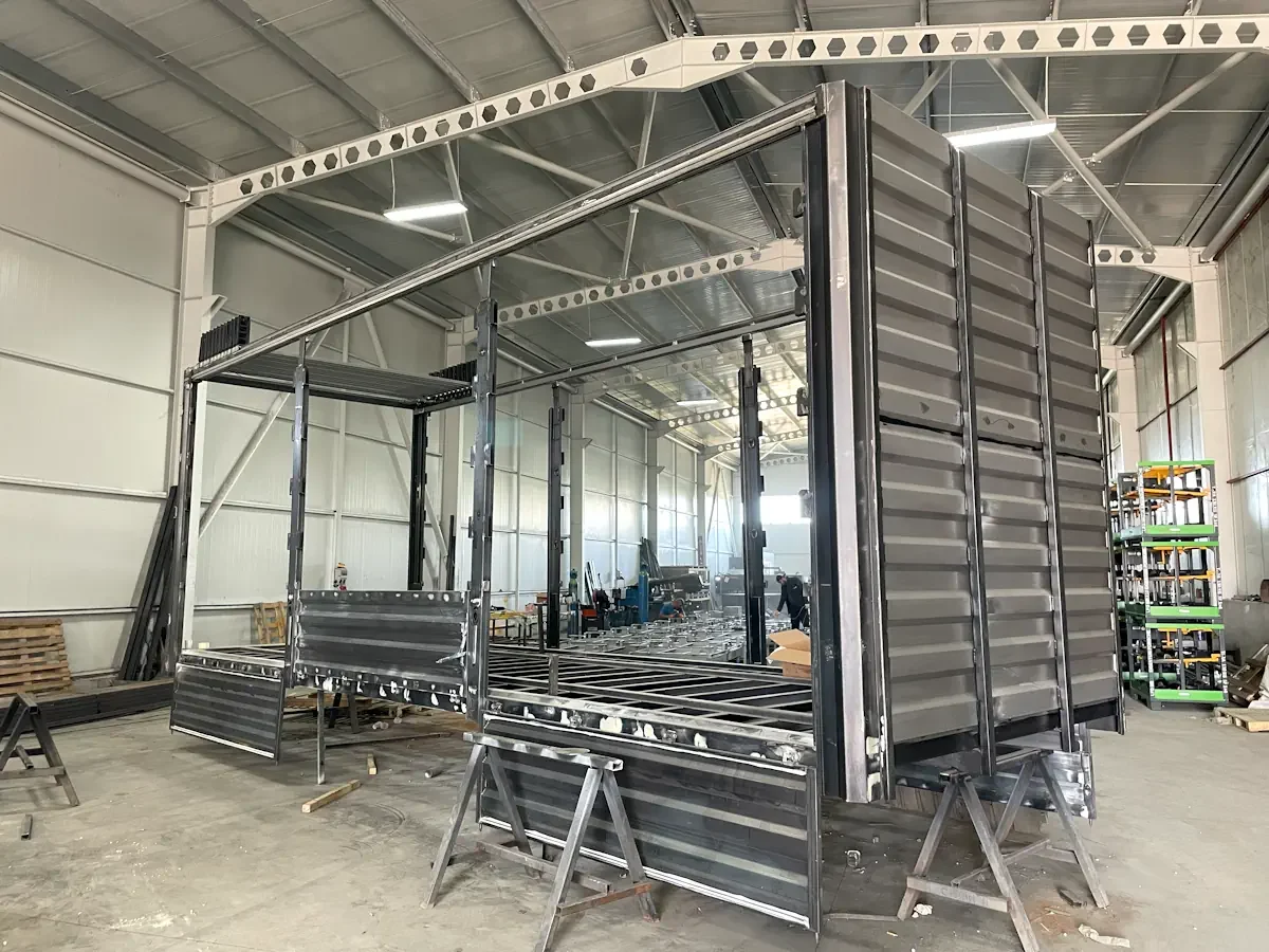 Metal truck body under construction in the workshop