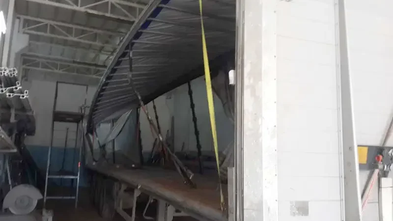 Trailer frame being refurbished in the workshop